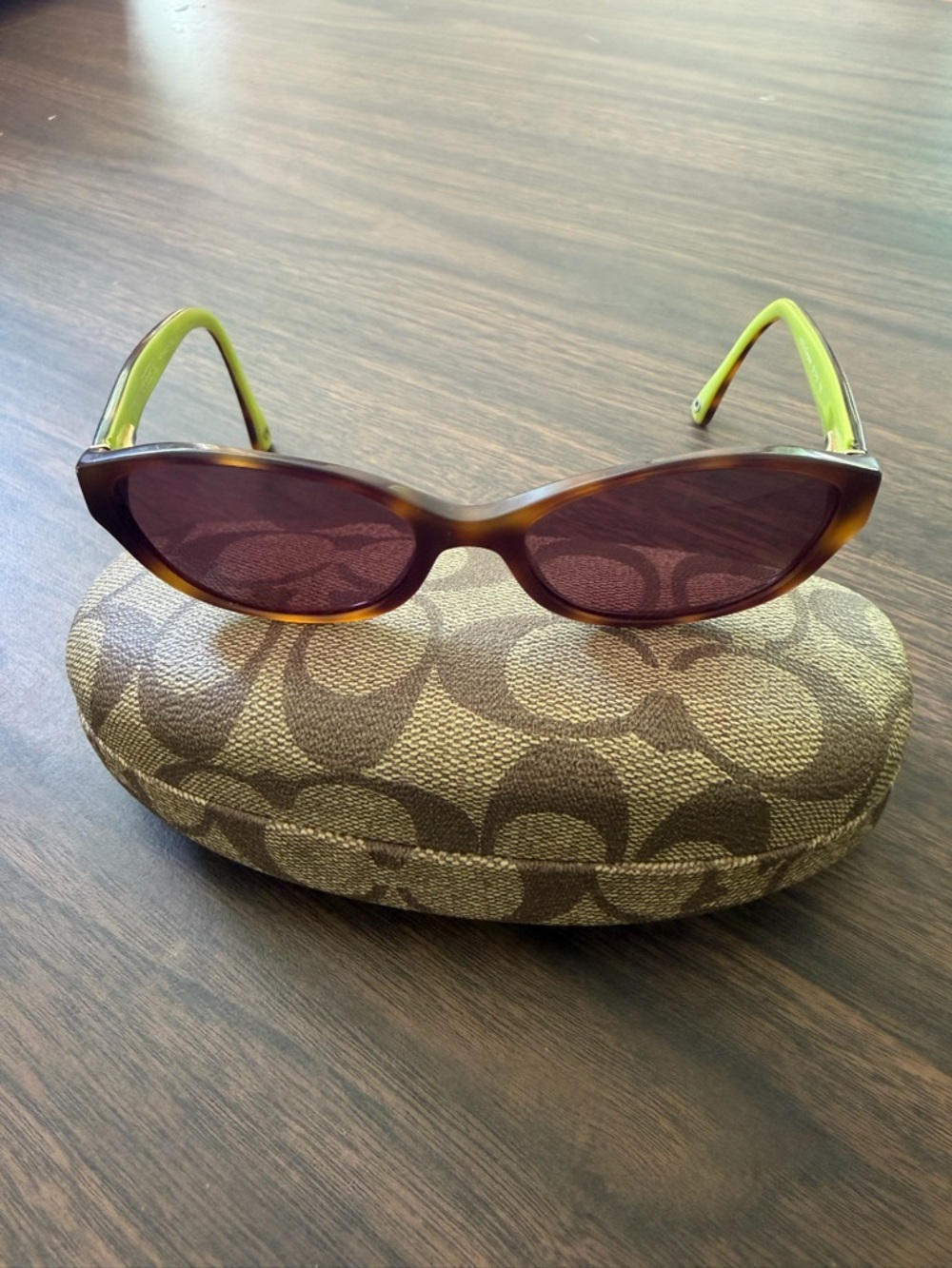 COACH Brown Gradient Lens Sunglasses with Lime Green Arms - Picture 4 of 10